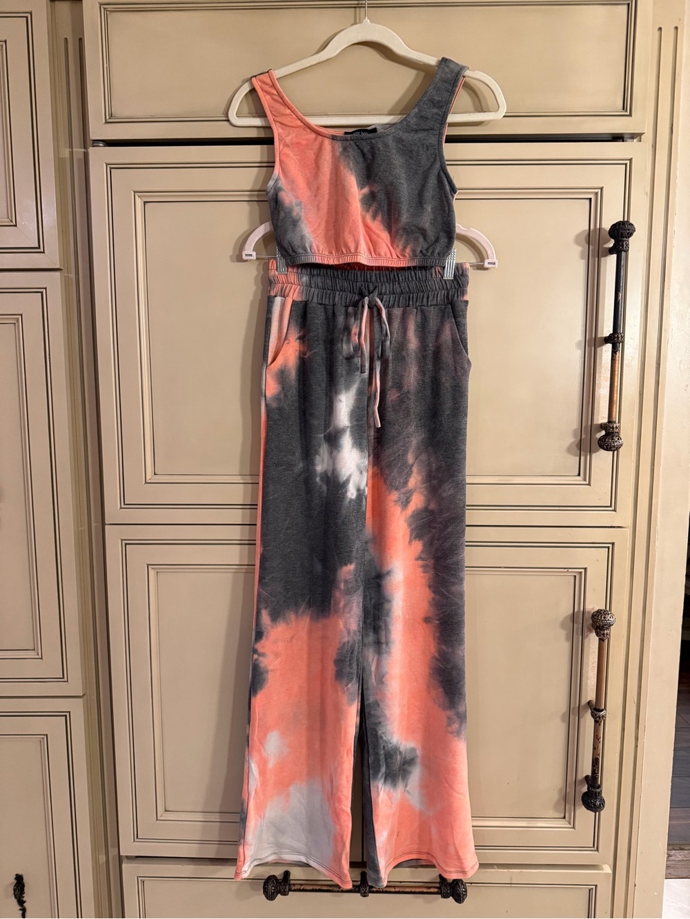 NEW WinWin Win Win Tie-Dye Cropped Tank Wide-Leg Jumpsuit Pants Set Yoga Sz Sm